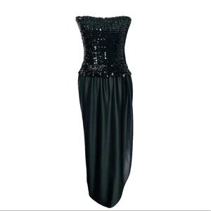Lilli Diamond California Vintage Dress Sequin Strapless Black